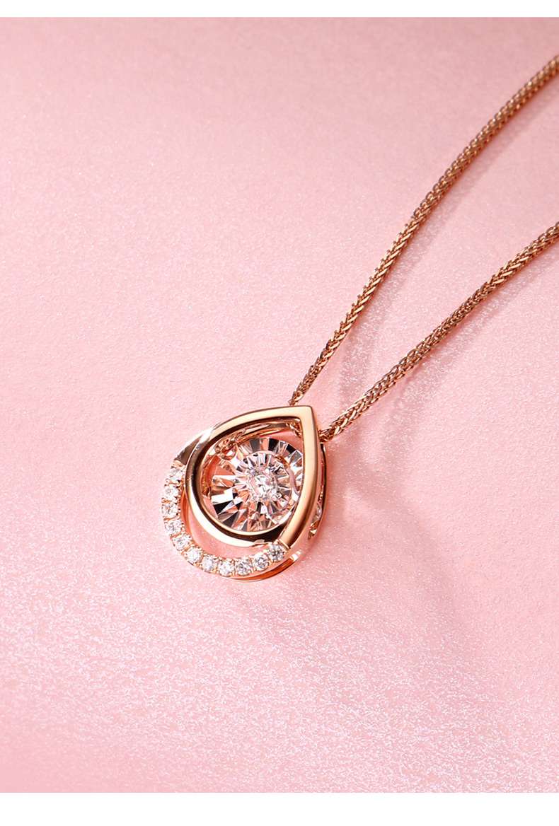 钻石世家 18k金钻石吊坠 灵动系列 水滴吊坠 双车花显钻30分效果