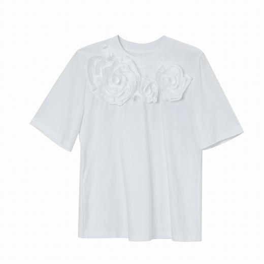 谜底2021秋季新款时尚立体玫瑰花设计圆领短袖T恤女213MT1683 商品图4