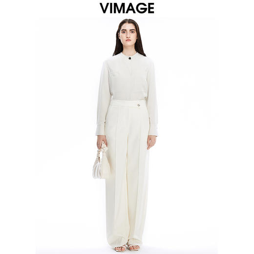 VIMAGE纬漫纪秋季新款纯色通勤百搭衬衣衬衫衬衣女士上衣V1609207 商品图0