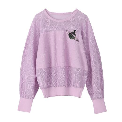 谜底长袖针织衫2021秋季新款菱形格织花圆领套头衫女213MZ2017 商品图4