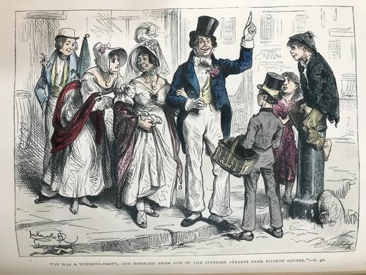 约19世纪后期 狄更斯《小多丽特/博兹札记》 92幅插图（含套色版画） 皮装16开 商品图5