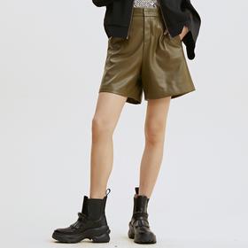 谜底2021秋季新款高端系列简约复古仿皮合体短裤靴裤女213GK1625