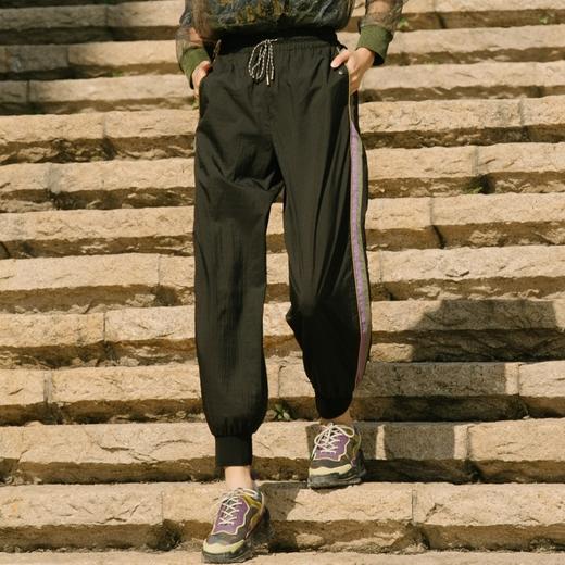 谜底休闲裤2021秋季新款侧缝撞色拼接松紧腰束脚长裤女213MK1765 商品图0