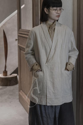 Phaedo  亚麻灰七分袖口袋外套