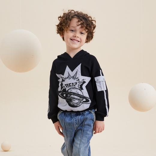 谜底童装21秋新款H型中款T恤时尚炫酷绣花连帽T恤213KT2201 商品图0