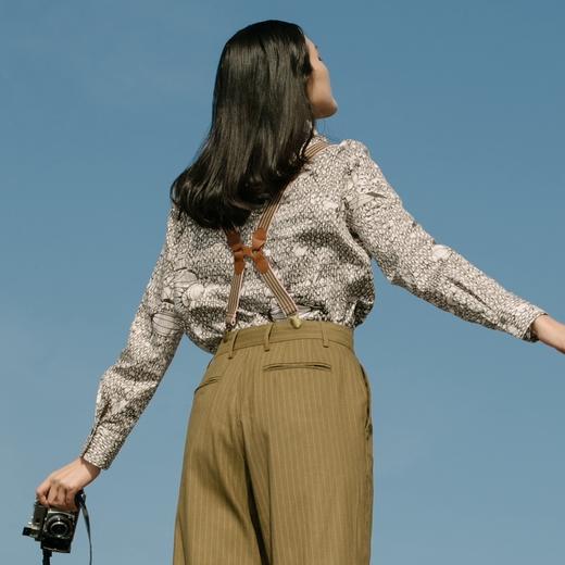 谜底纯棉衬衫2021秋季新款合体法式尖领长袖花上衣女213MC1786 商品图2