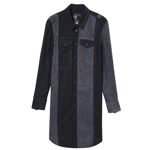 谜底2021秋季新款复古摩登H型拼接牛仔长袖衬衫式连衣裙213ML1804 商品图4