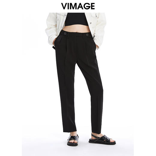 VIMAGE纬漫纪秋款新款休闲裤子百搭简约垂感宽裤子V1605209 商品图0