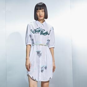 MIIDII/谜底21夏新品天丝棉花卉字母印花H型翻领连衣裙212ML0890