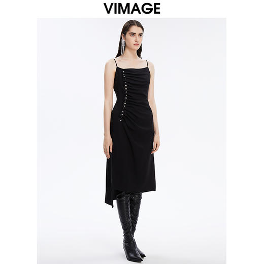 VIMAGE纬漫纪新品女装显白皙性感妩媚吊带不规则连衣裙V1607211 商品图3