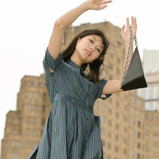 MIIDII/谜底连衣裙21夏新品结构设计收腰条纹复古文艺212ML0807 商品图1