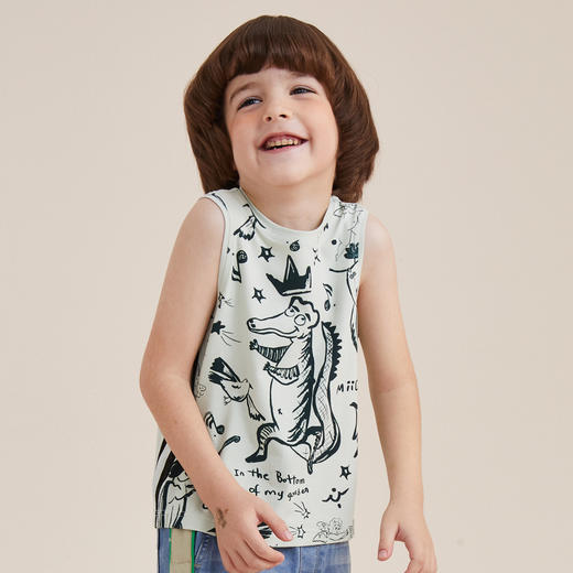 谜底童装21夏新款H型中款背心小鳄鱼主图印花图案背心212KN1441 商品图3