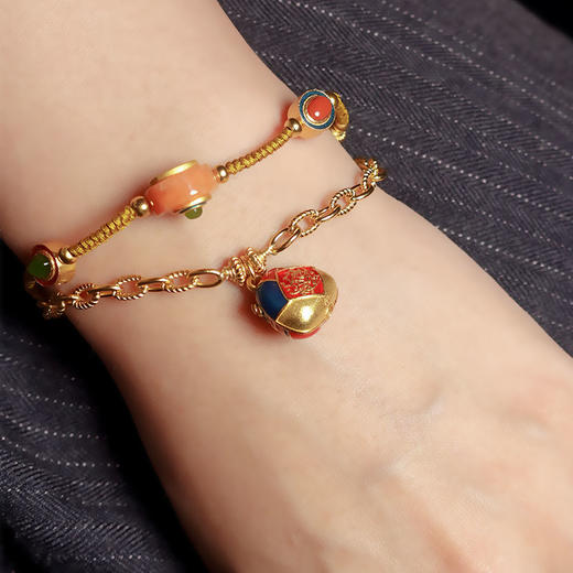 女巫店原创设计银镀金双层平安福气手绳手链 商品图3