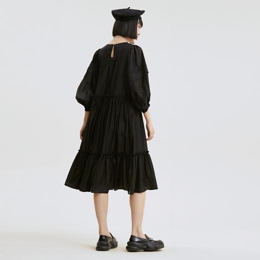 谜底2021秋季新款复古浪漫泡泡袖A型宽松天丝长袖连衣裙213ML1826 商品图3