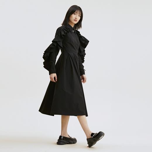 谜底2021秋季新款高端系列法式尖领荷叶袖收腰连衣裙213GL1803 商品图1