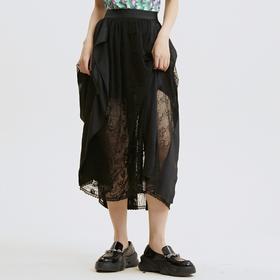 谜底半身裙2021夏季新款复古立体绣花长雪纺裙蕾丝礼裙213MB1842