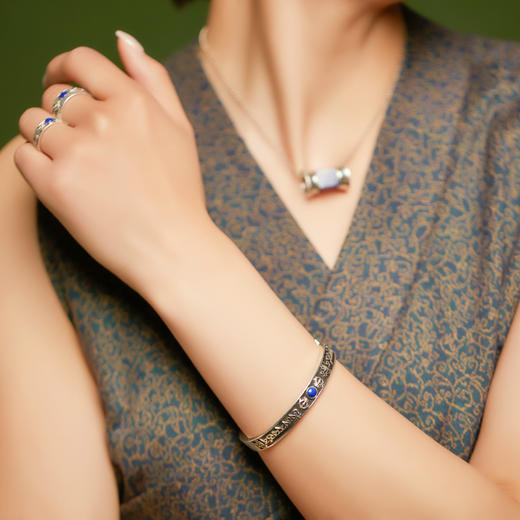 醍醐 金刚VAJRA系列 文殊心咒青金石银手镯 原创设计 2款可选 商品图2