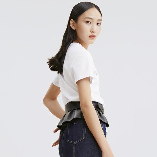 谜底2021秋季新款玫瑰花图案印花圆领短袖合体纯棉T恤女213MT1749 商品图2