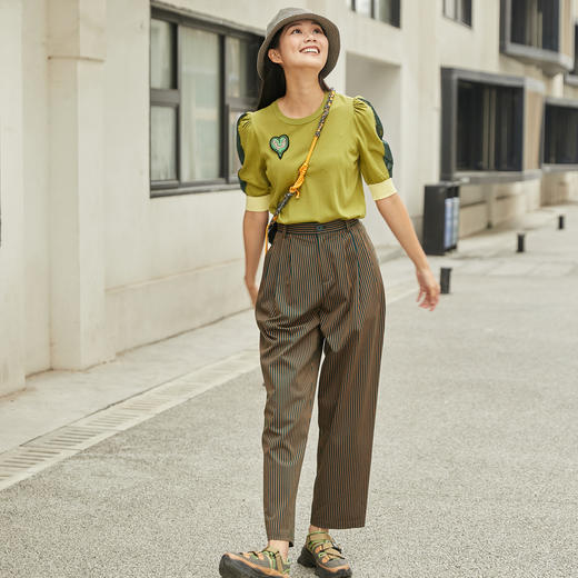 MIIDII/谜底西裤女21夏新品复古时尚细条纹莱赛尔休闲裤212MK0738 商品图1