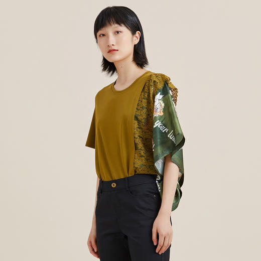 MIIDII/谜底短袖T恤女21夏新品宽松不对称设计圆领印花212MT0739 商品图3