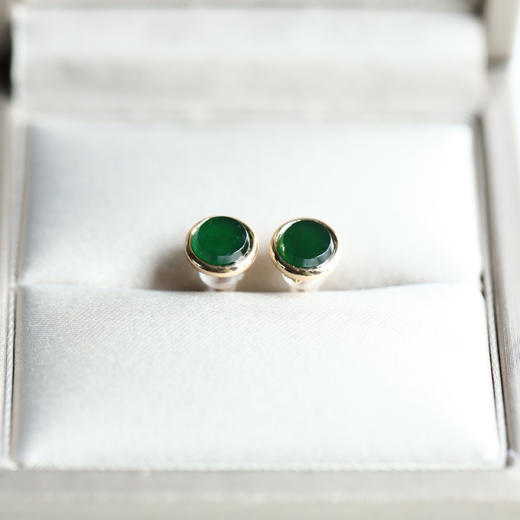 高冰种湖水绿翡翠圆盘耳钉18k黄金镶嵌 商品图1