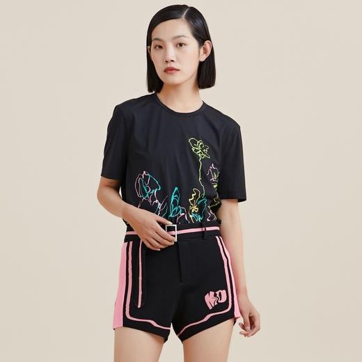 MIIDII/谜底短袖T恤女21夏新品兔八哥荧光印花休闲运动212MT0785 商品图1