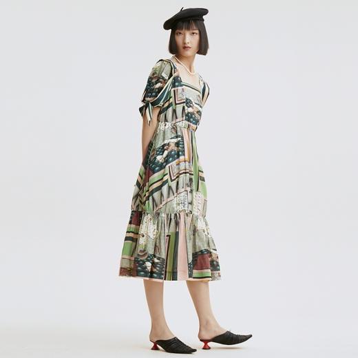 谜底连衣裙2021秋季新款甜美系纯棉印花泡泡袖收腰长裙213ML1838 商品图1