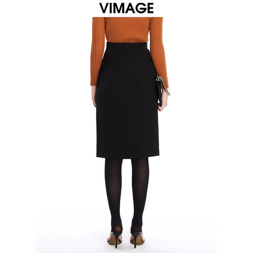 VIMAGE纬漫纪秋冬新款优雅时尚高腰开叉百搭半身裙包臀裙女V1606220 商品图2