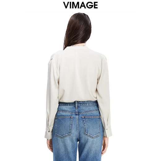 VIMAGE纬漫纪秋季新款纯色通勤百搭系带衬衬衣女士小上衣1613203 商品图4