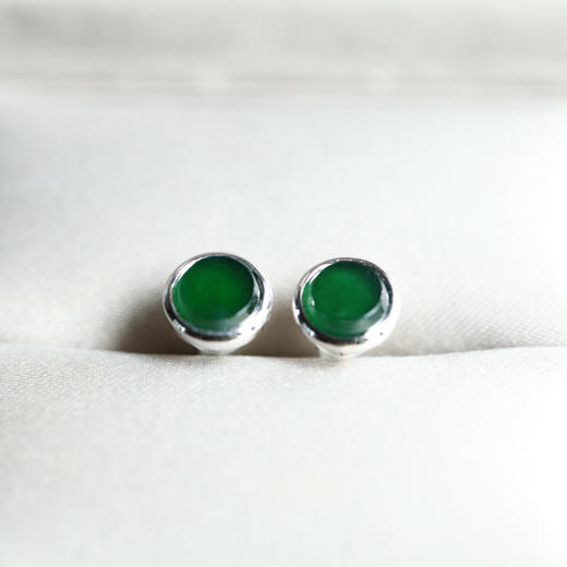 高冰种湖水绿翡翠圆盘耳钉18k白金镶嵌 商品图5