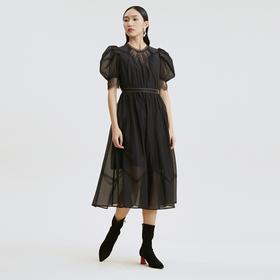 谜底连衣裙2021秋季新款高端系列泡泡袖晚礼裙真丝裙213GL1840