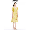 VIMAGE纬漫纪秋季新品V领简约时尚泡泡袖高腰开叉连衣裙V1607250 商品缩略图3