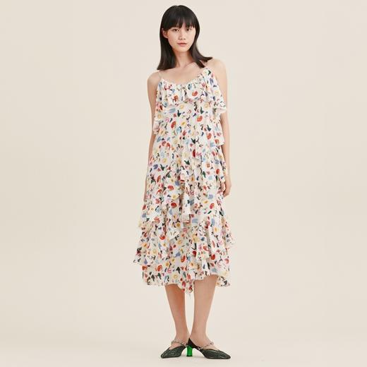 MIIDII/谜底真丝连衣裙21夏荷叶边小碎花桑蚕丝吊带裙212ML0984 商品图0