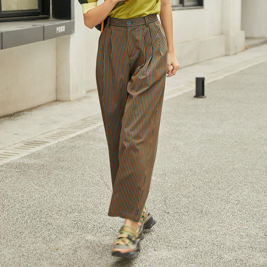 MIIDII/谜底西裤女21夏新品复古时尚细条纹莱赛尔休闲裤212MK0738 商品图0