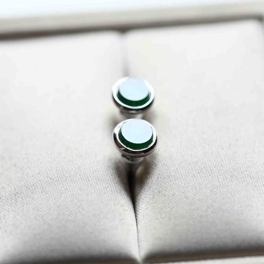 高冰种湖水绿翡翠圆盘耳钉18k白金镶嵌 商品图6