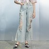 MIIDII/谜底21夏新品个性拼接破洞洗水直筒牛仔裤女212MK0715 商品缩略图0