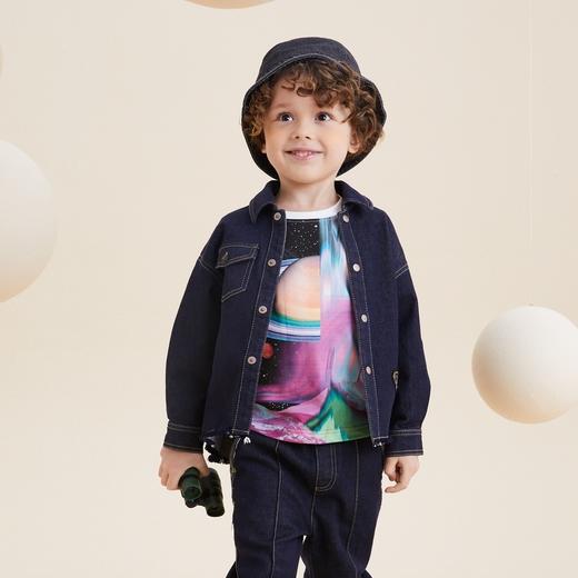 谜底童装21秋新款H型中款衬衫文艺调牛仔衬衫外套213KC2238 商品图3