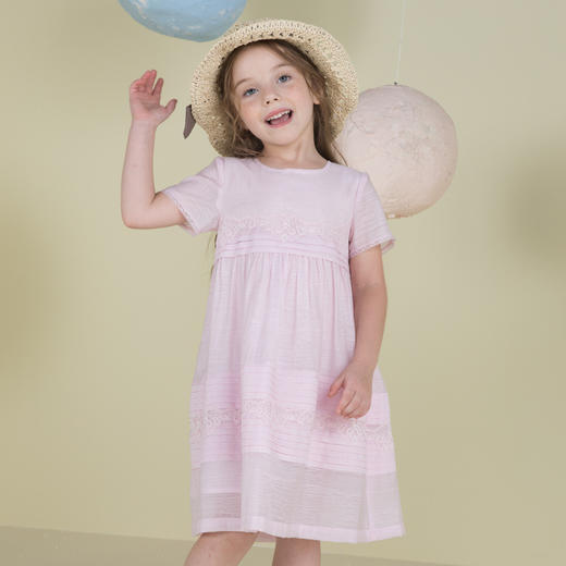 谜底童装20夏新款女童娃娃公主短袖连衣裙宝宝花边裙子202KL0722 商品图3