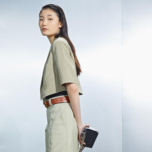 MIIDII/谜底西装短外套女21夏新品复古摩登细条纹帅气212MW0728 商品图1