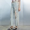 MIIDII/谜底21夏新品个性拼接破洞洗水直筒牛仔裤女212MK0715 商品缩略图1