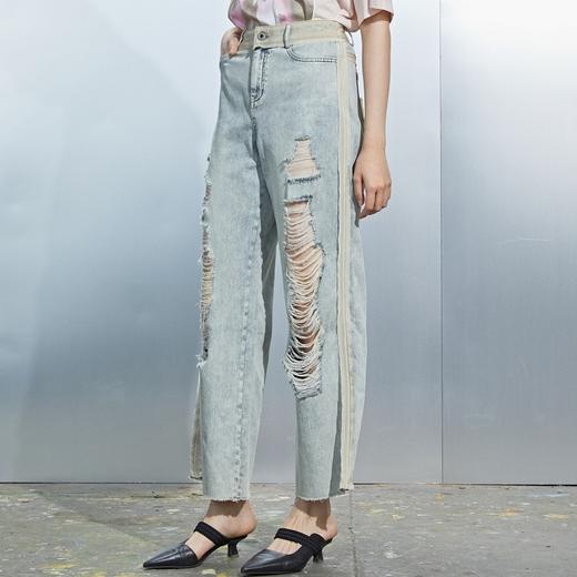 MIIDII/谜底21夏新品个性拼接破洞洗水直筒牛仔裤女212MK0715 商品图1