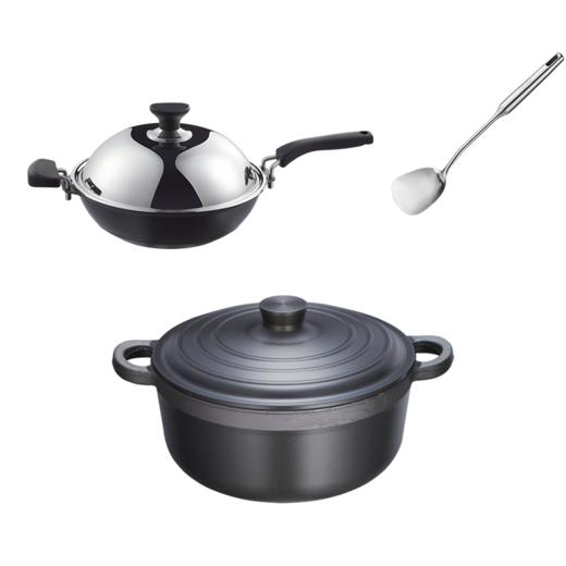 欧美达 铸造炒锅OC7833-B + 铸造煲仔锅OB7822-B + 洛克炒铲LKP04 商品图0