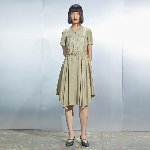 MIIDII/谜底连衣裙21夏新品复古棒球领收腰不规则下摆212ML0859 商品图0