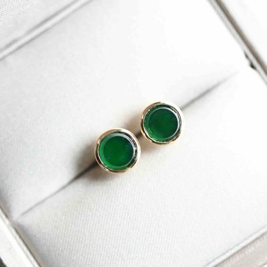 高冰种湖水绿翡翠圆盘耳钉18k黄金镶嵌 商品图2