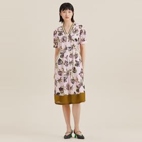 MIIDII/谜底连衣裙21夏新品棒球领花朵印花收腰长款裙212ML0791