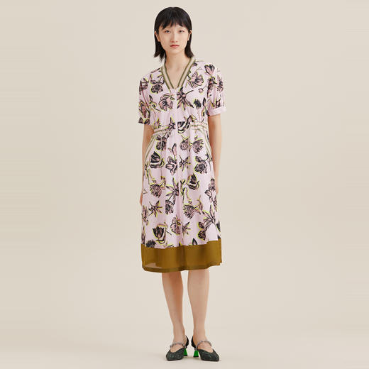 MIIDII/谜底连衣裙21夏新品棒球领花朵印花收腰长款裙212ML0791 商品图0