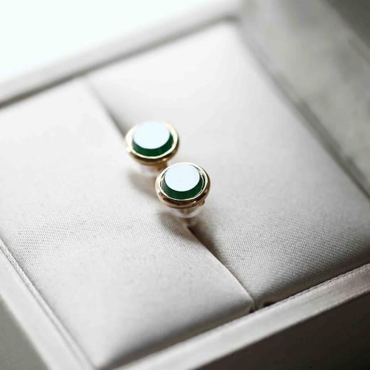 高冰种湖水绿翡翠圆盘耳钉18k黄金镶嵌 商品图7