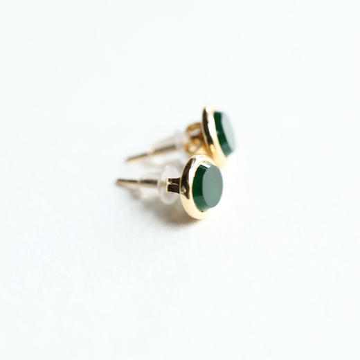 高冰种湖水绿翡翠圆盘耳钉18k黄金镶嵌 商品图3