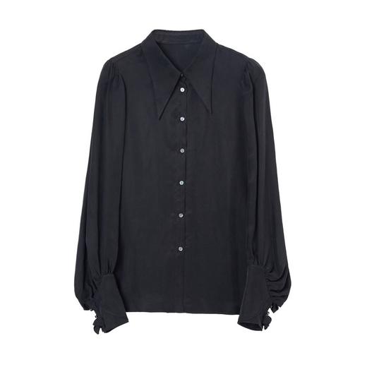 谜底2021秋季新款高端系列铜氨丝法式尖领长袖衬衫女213GC1682 商品图4