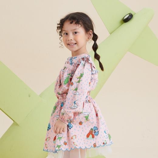 谜底童装21秋新款A型纯棉宽松衬衣纯棉花瓣型绣花衬衫213KC2278 商品图1